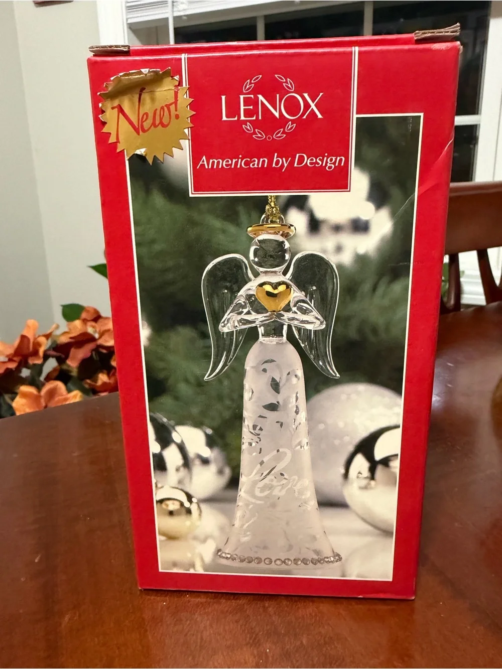 Lenox Clear Glass Angel Ornament with Gold Heart and Halo